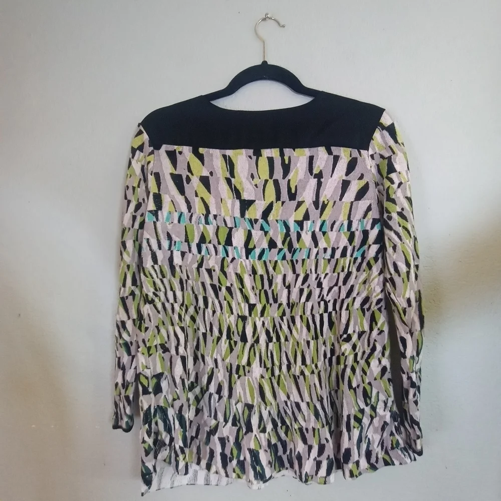 Nic + Zoe Linen Viscose Blend Sheer Knit Mixed Media Casual Silky Sweater Shirt